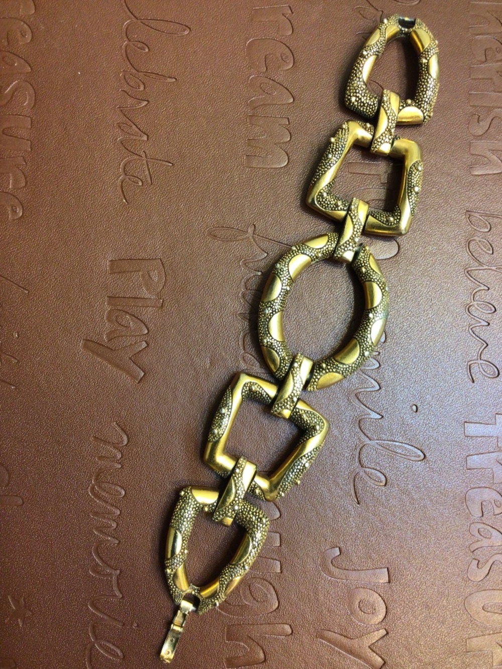 Monet Etruscan Revival Statement Pebble Geometric Link Bracelet Circa 1960s